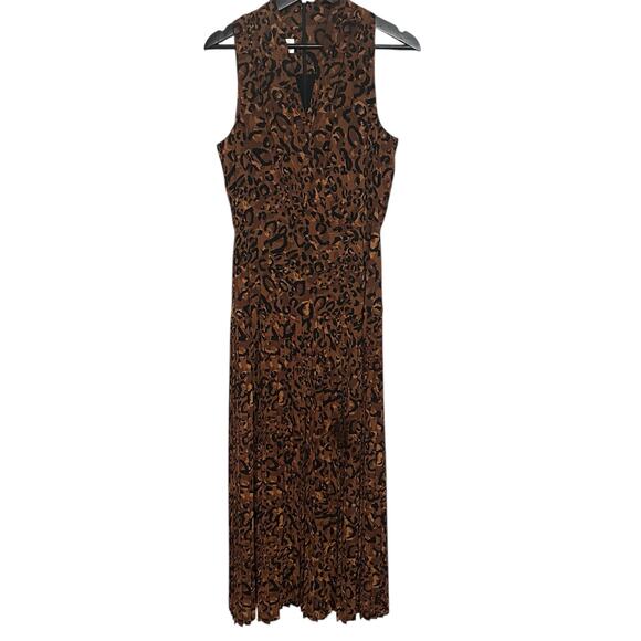 Vintage Jones New York Maxi Dress Women Size 8 Leopard Print Pleated Sleeveless - Picture 1 of 15